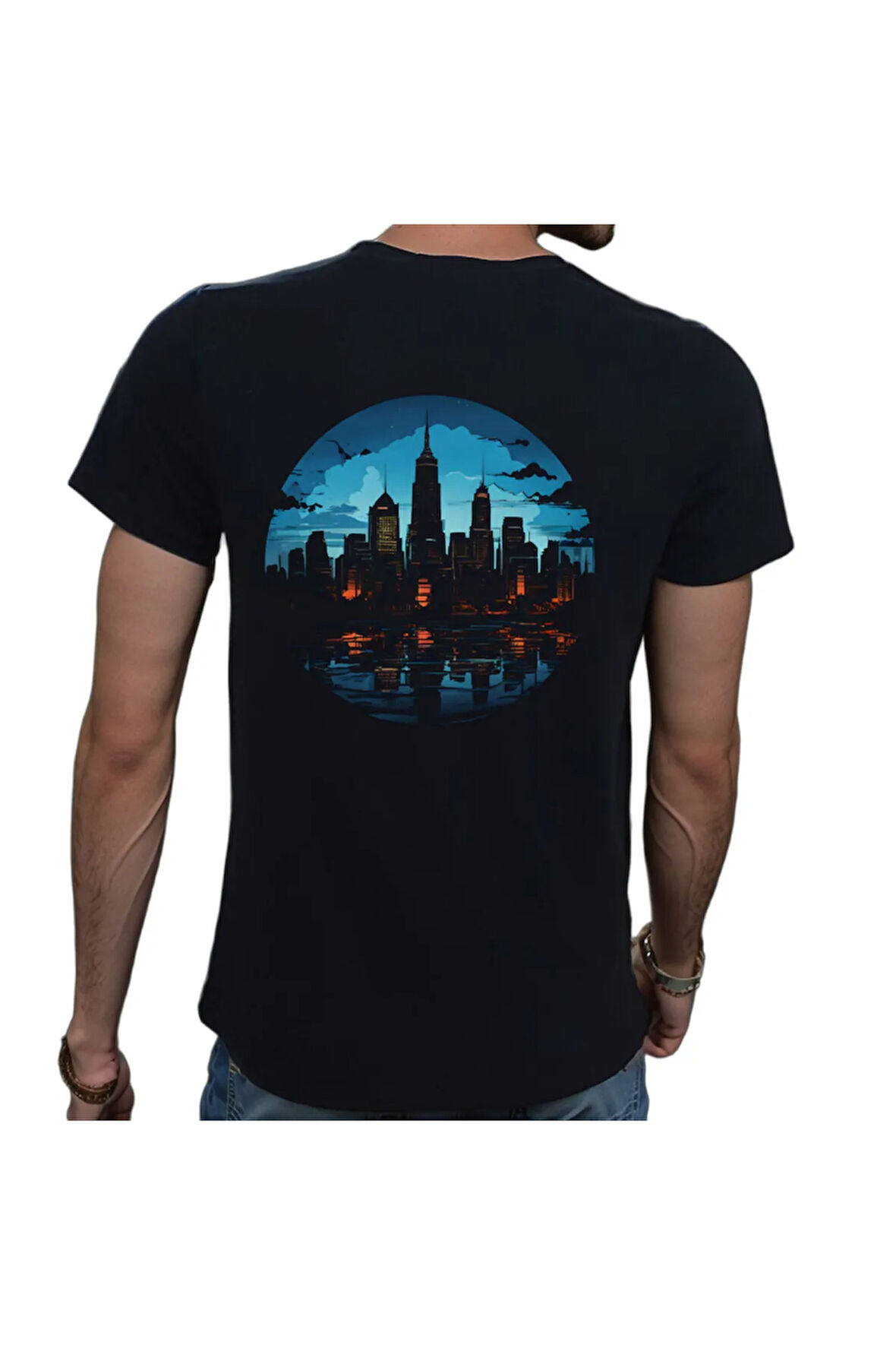 City T-shirt %100 Pamuklu Siyah Penye Basic Erkek Tişört