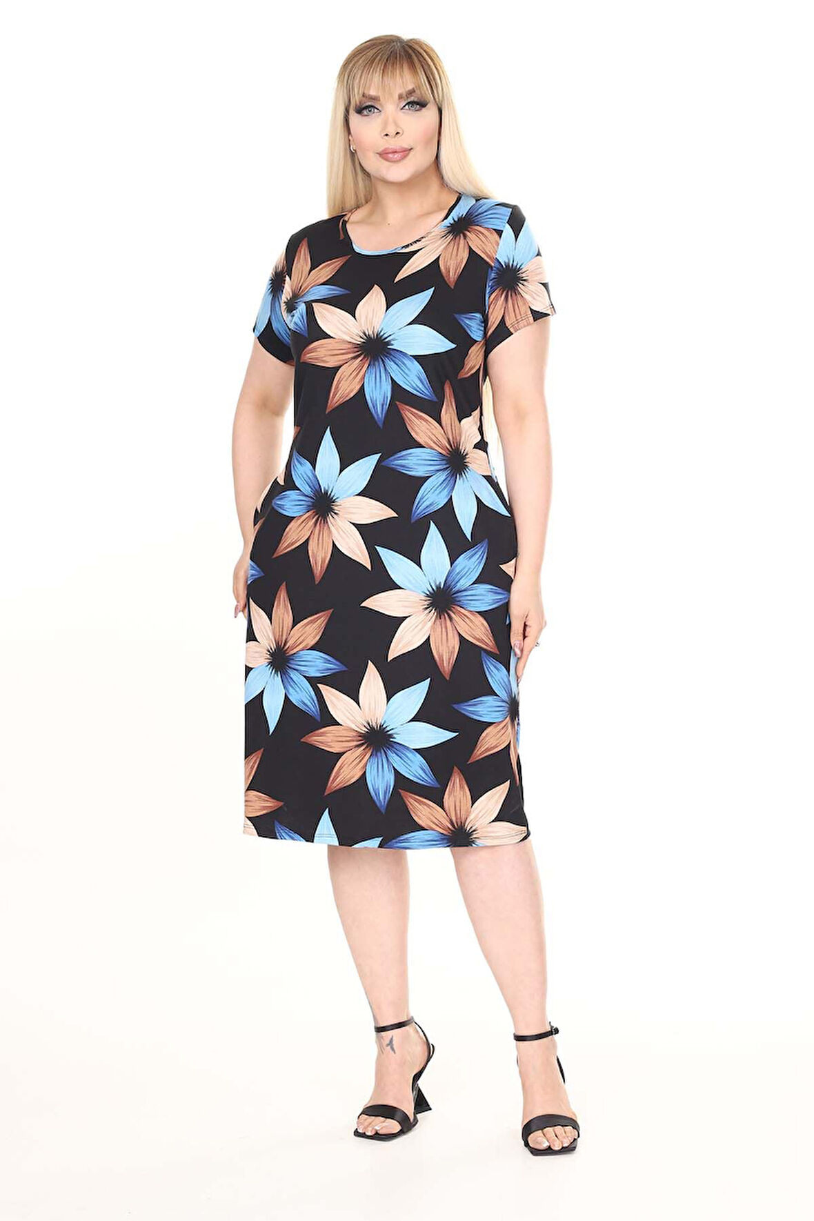 Yazlık Çift Cepli Kısa Kol Esnek Büyük Beden Elbise 1E-2663