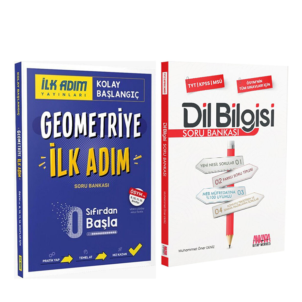 İlk Adım Yayınları Geometriğe İlk Adım Sıfırdan Kolay Başlangıç ve AKM Dil Bilgisi Soru Bankası Seti 2 Kitap