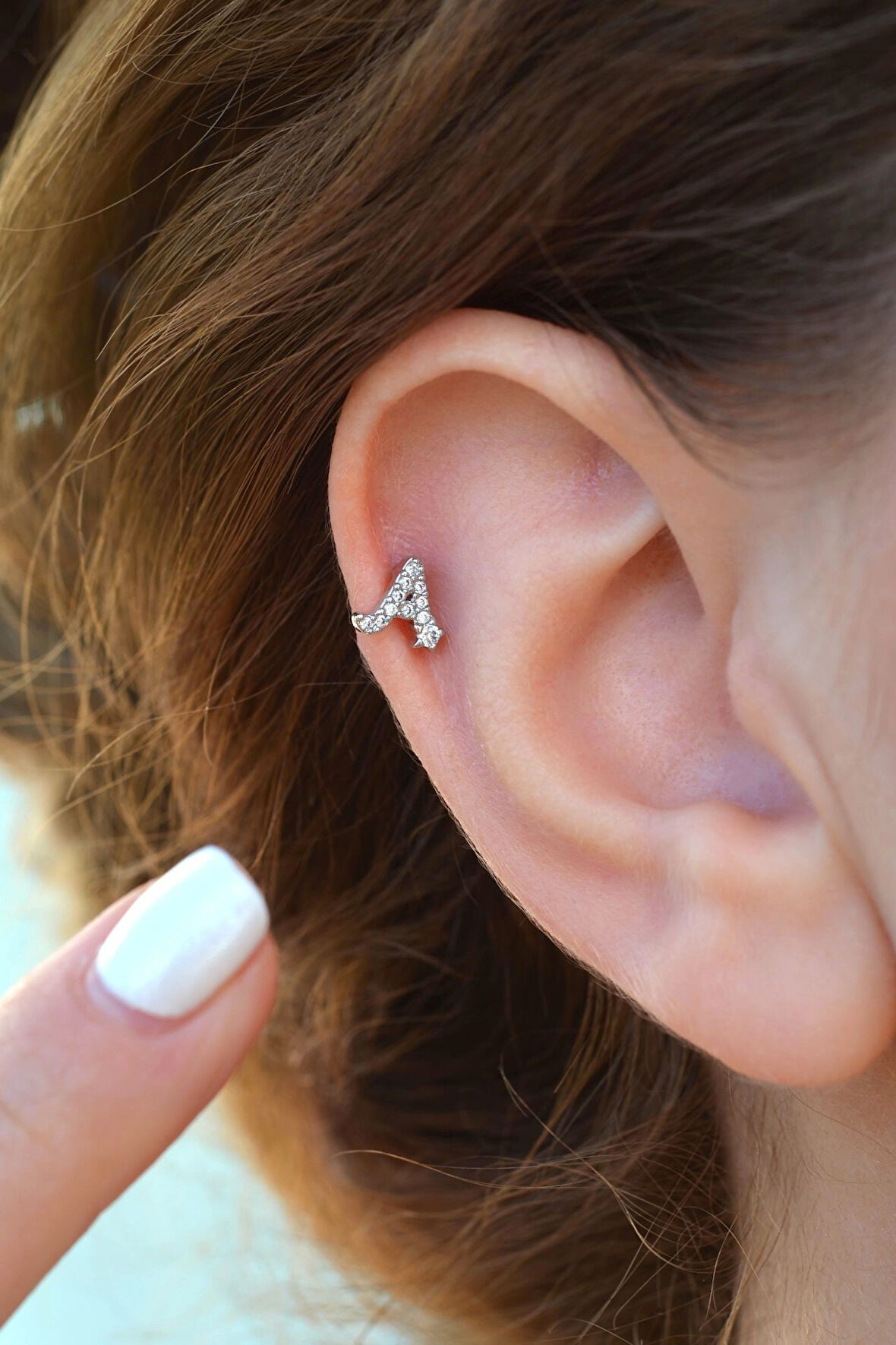 A Harfi Piercing Gümüş Renkli Harf Piercing A