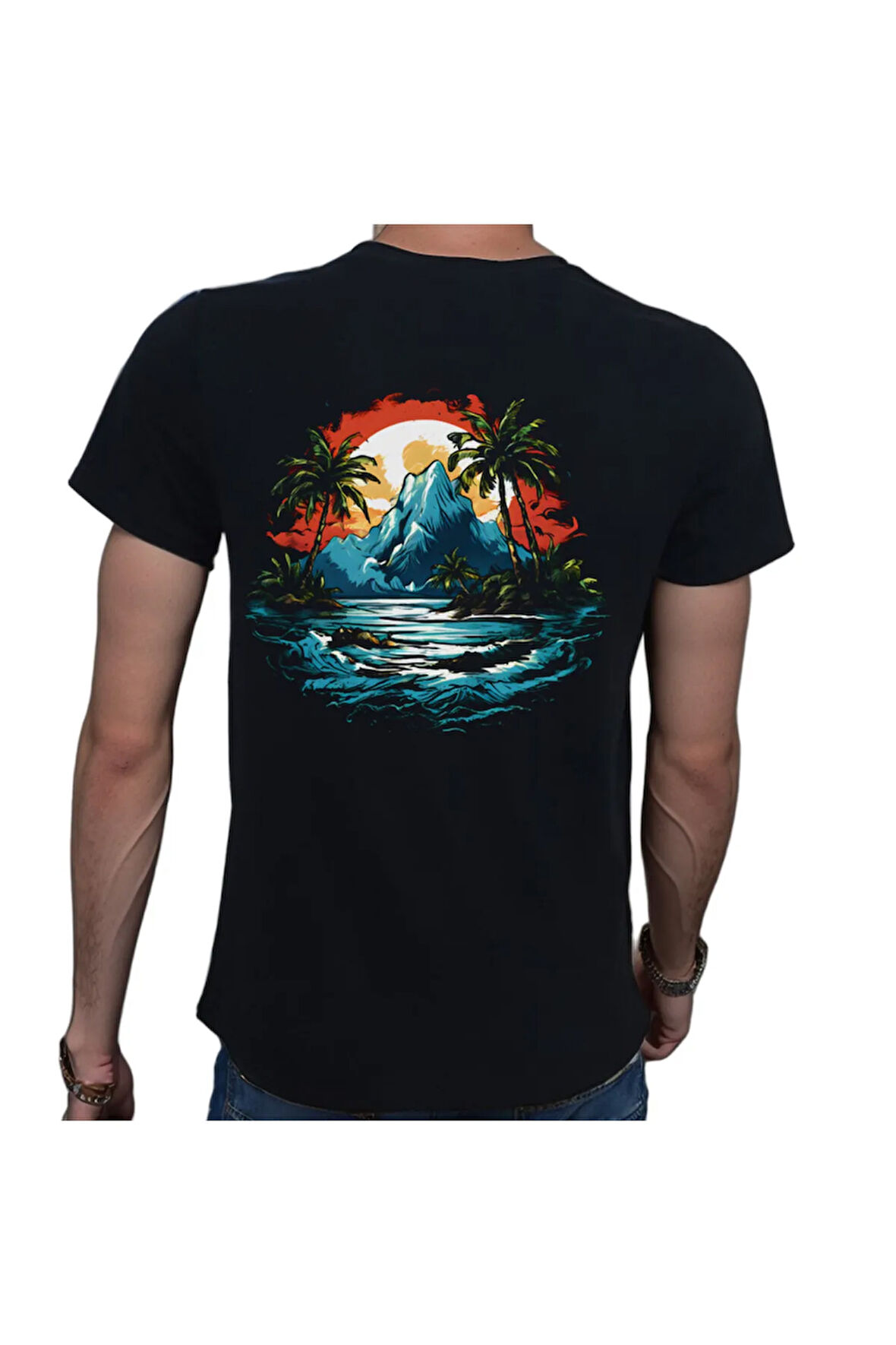 Island T-shirt %100 Pamuklu Siyah Penye Basic Erkek Tişört