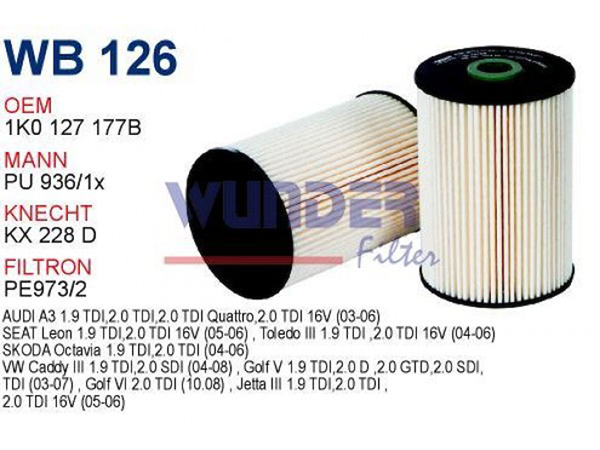 YAKIT FİLTRESİ VOLKSWAGEN JETTA - CADDY 1.9 TDI Y. 1K0127177BWUN