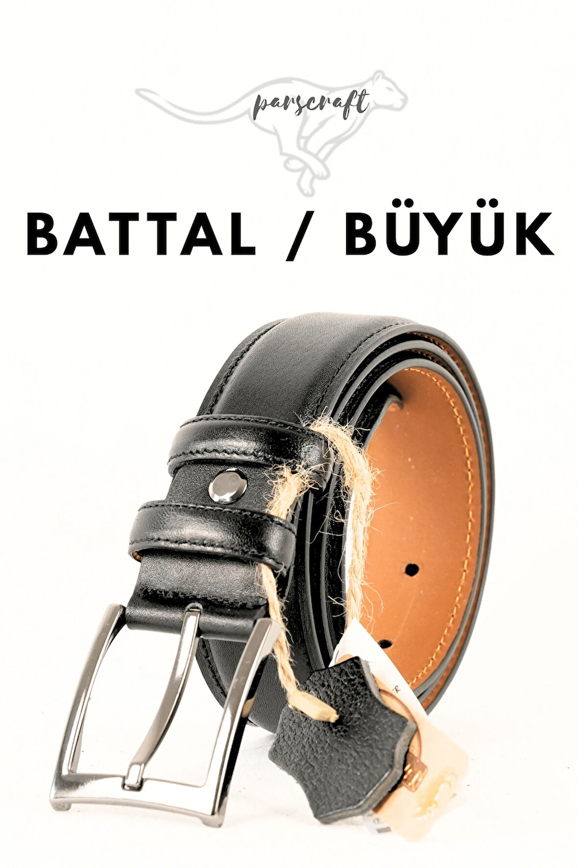 Parscraft Battal Boy / Büyük Beden 3,5 cm Siyah Klasik Erkek Hakiki Deri Kemer