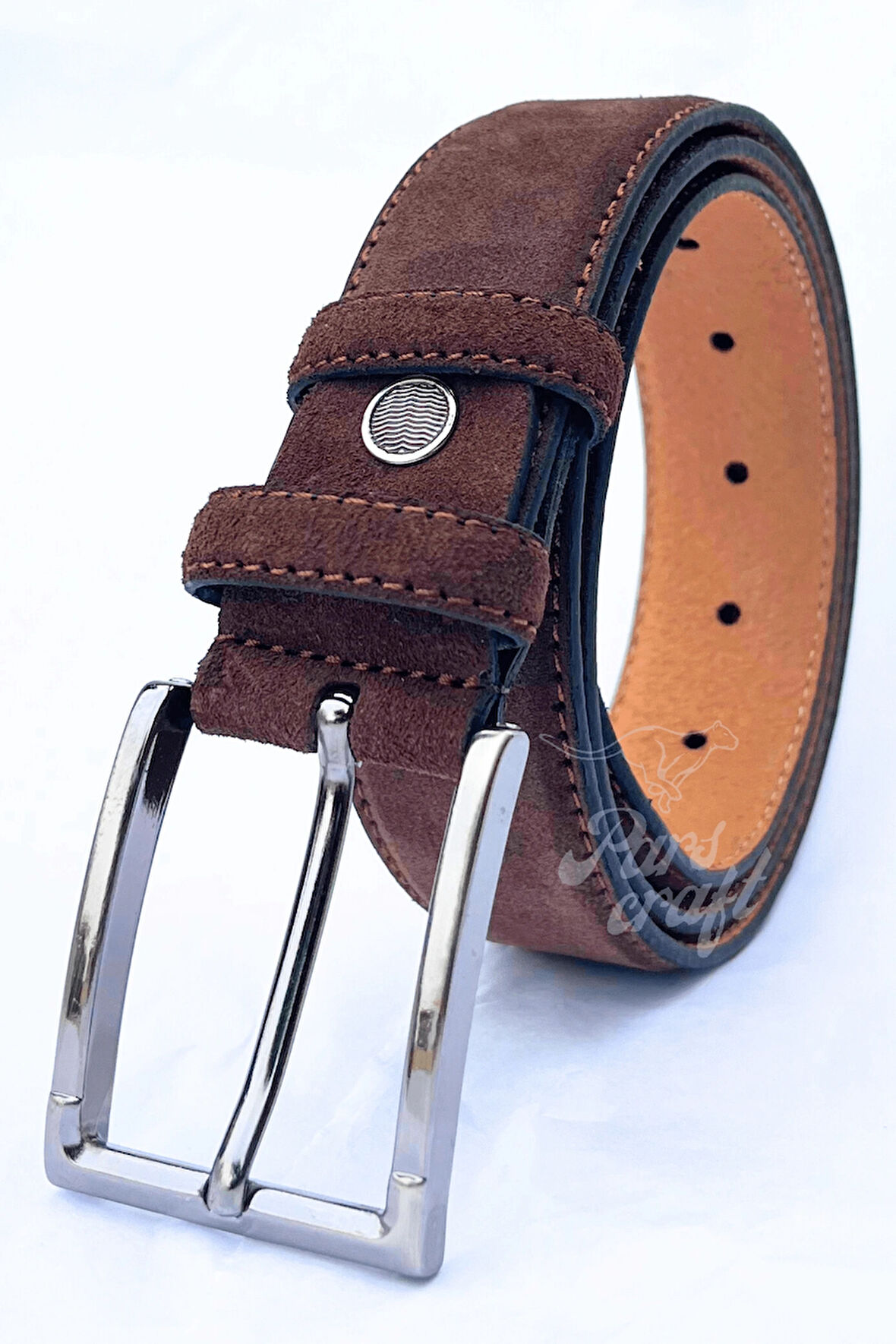 Hakiki Süet Deri Kahverengi Erkek Kemer 3,5 cm Orijinal Klasik Kumaş Pantolon Kemeri