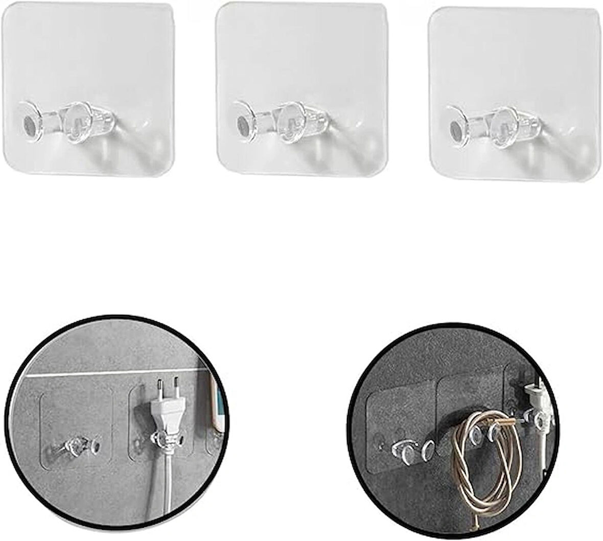 Microcase Güçlü Plastik Yapışkanlı Suya Dayanıklı Banyo Mutfak Eşya Havlu Vb Ürün Priz Askılığı 3 Adet  -Şeffaf AL4268