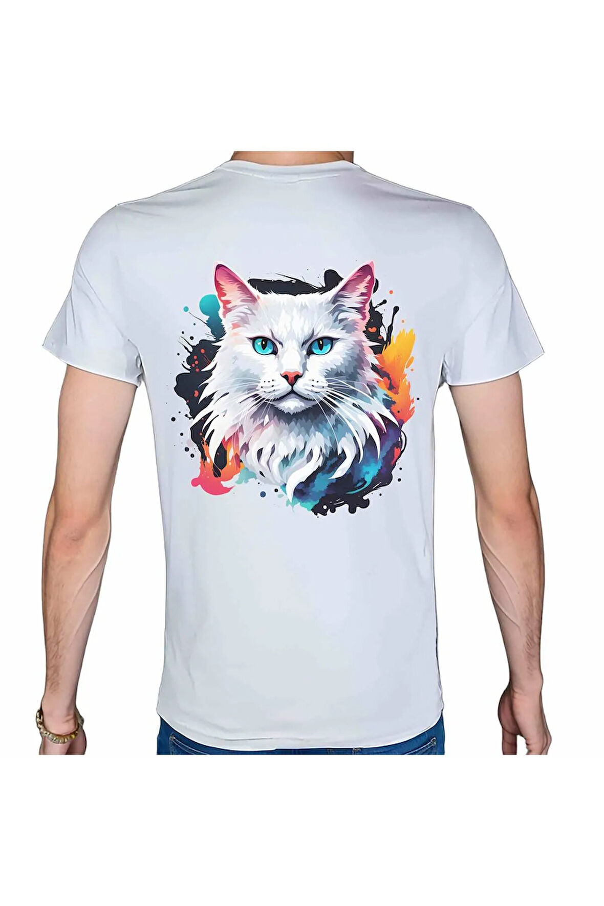 Splash Animal T-shirt %100 Pamuklu Beyaz Penye Basic Erkek Tişört