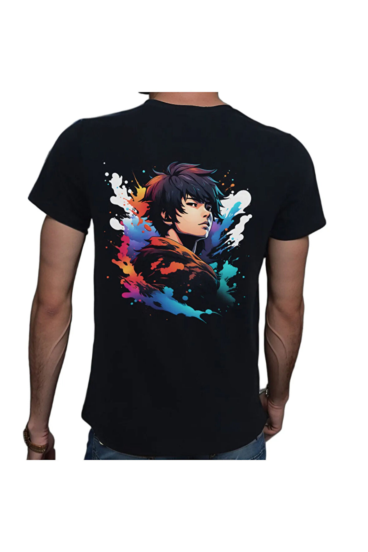 Splash Anime T-shirt %100 Pamuklu Siyah Penye Basic Erkek Tişört