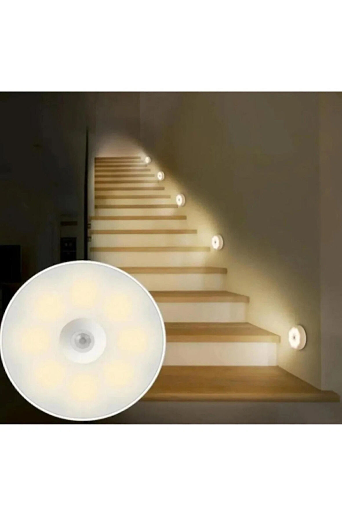 1 ADET Hareket Sensörlü Usb Şarjlı Beyaz Led Işık Lamba Sensörlü Yuvarlak