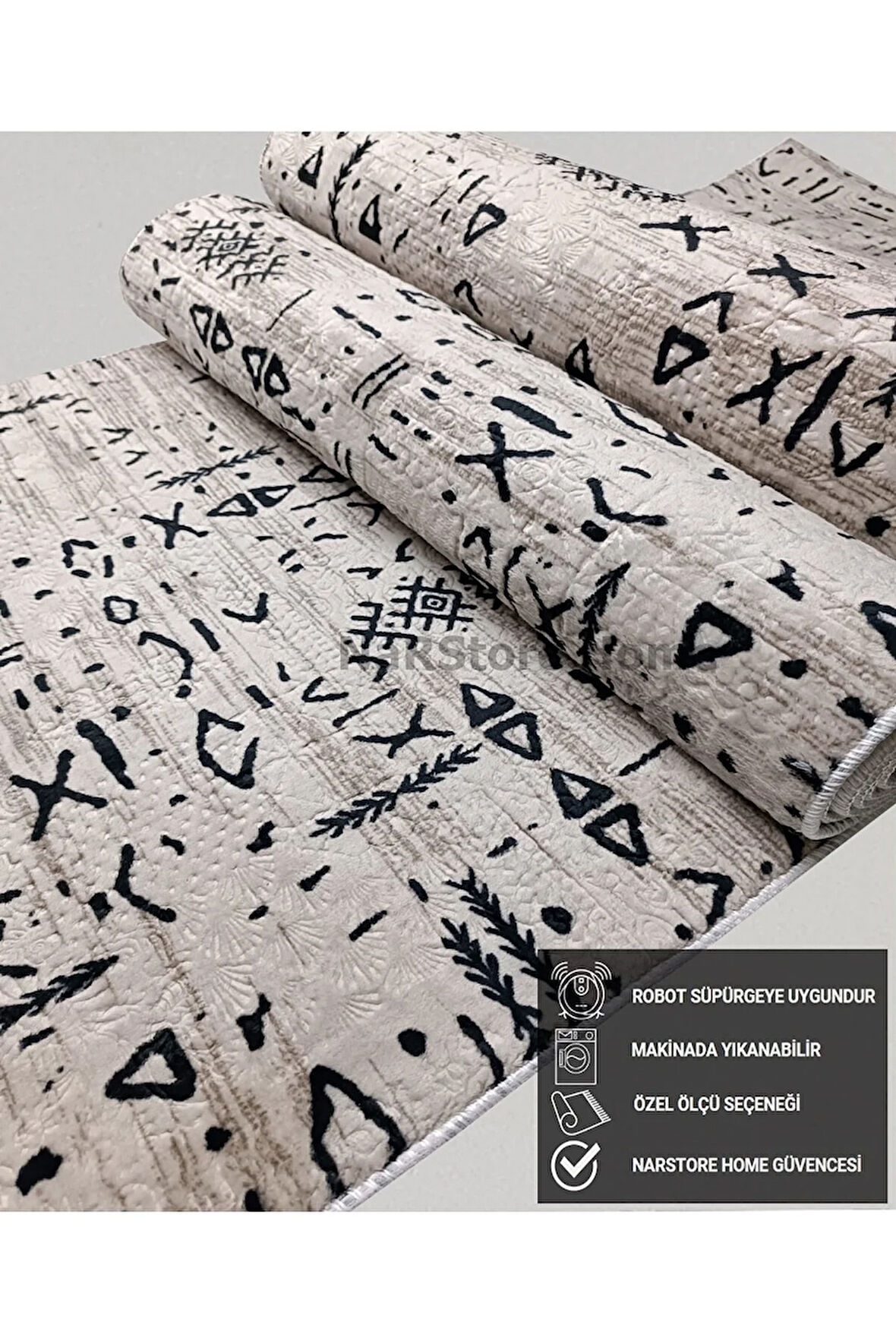 Dinarsu İskandinav Kabartmalı Kahve Kaymaz Taban Yıkanabilir Kesme Yolluk Halı