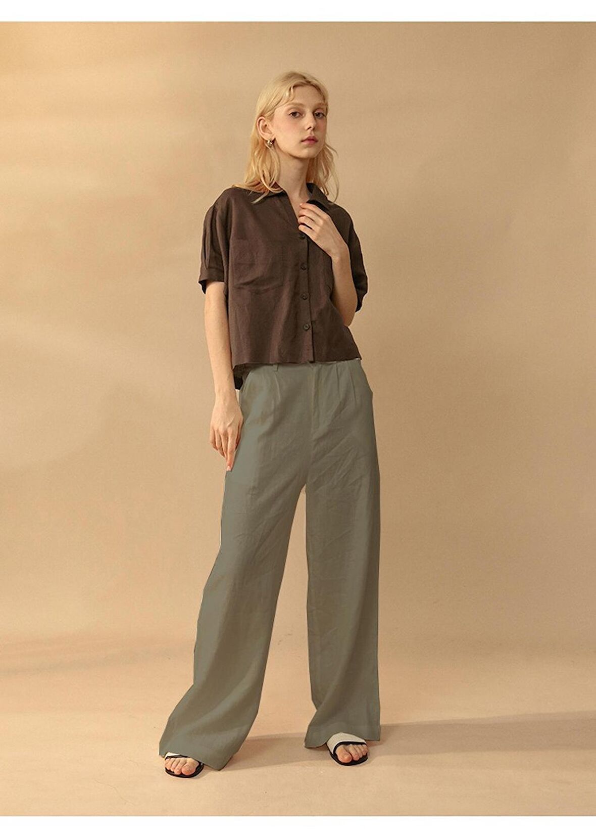 Toridas Keten Günlük Pantolon Düğmeli Ln13haki