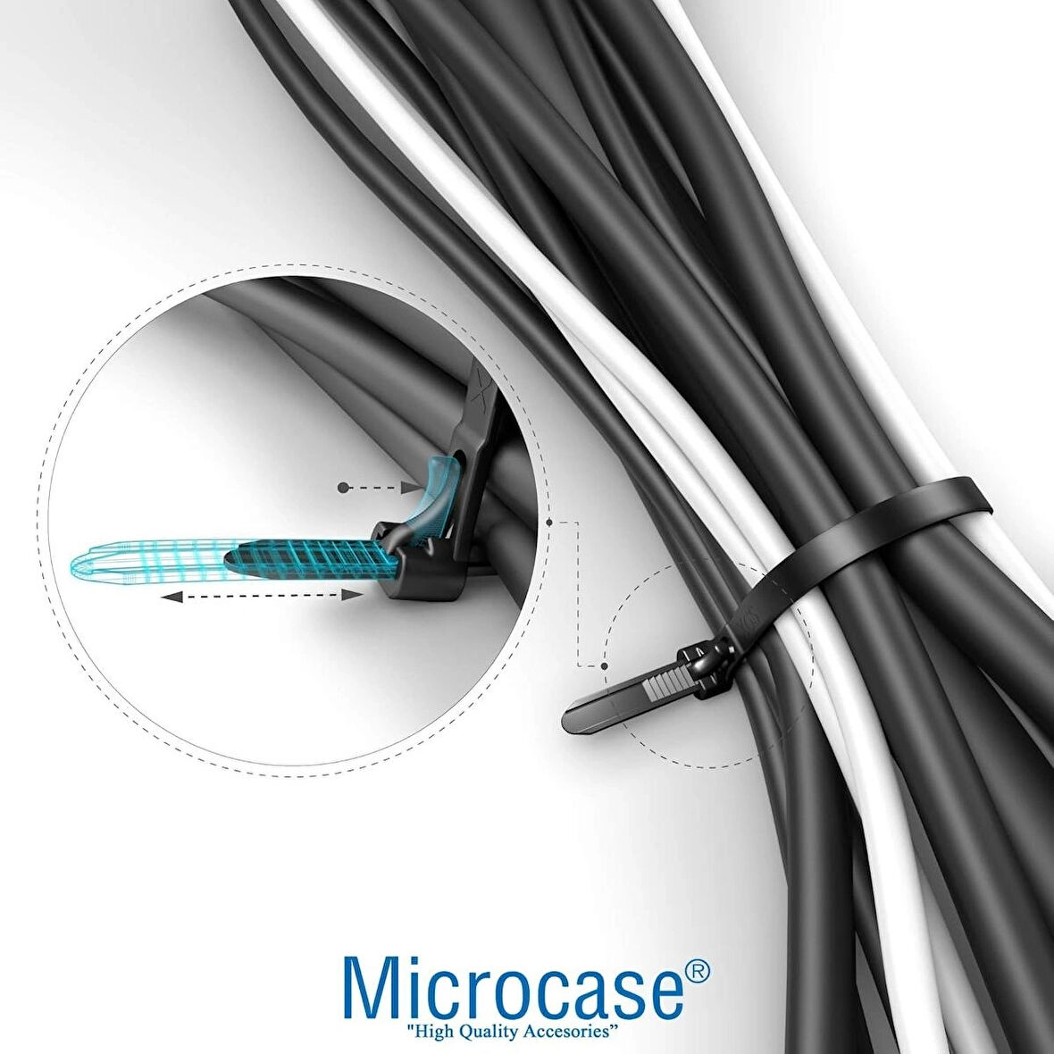 Microcase Yeniden Kullanılabilir Bağcık Kablo Eşya Sabitleme Düzenleme Bağı 30cm 10 ADET - SİYAH AL5255