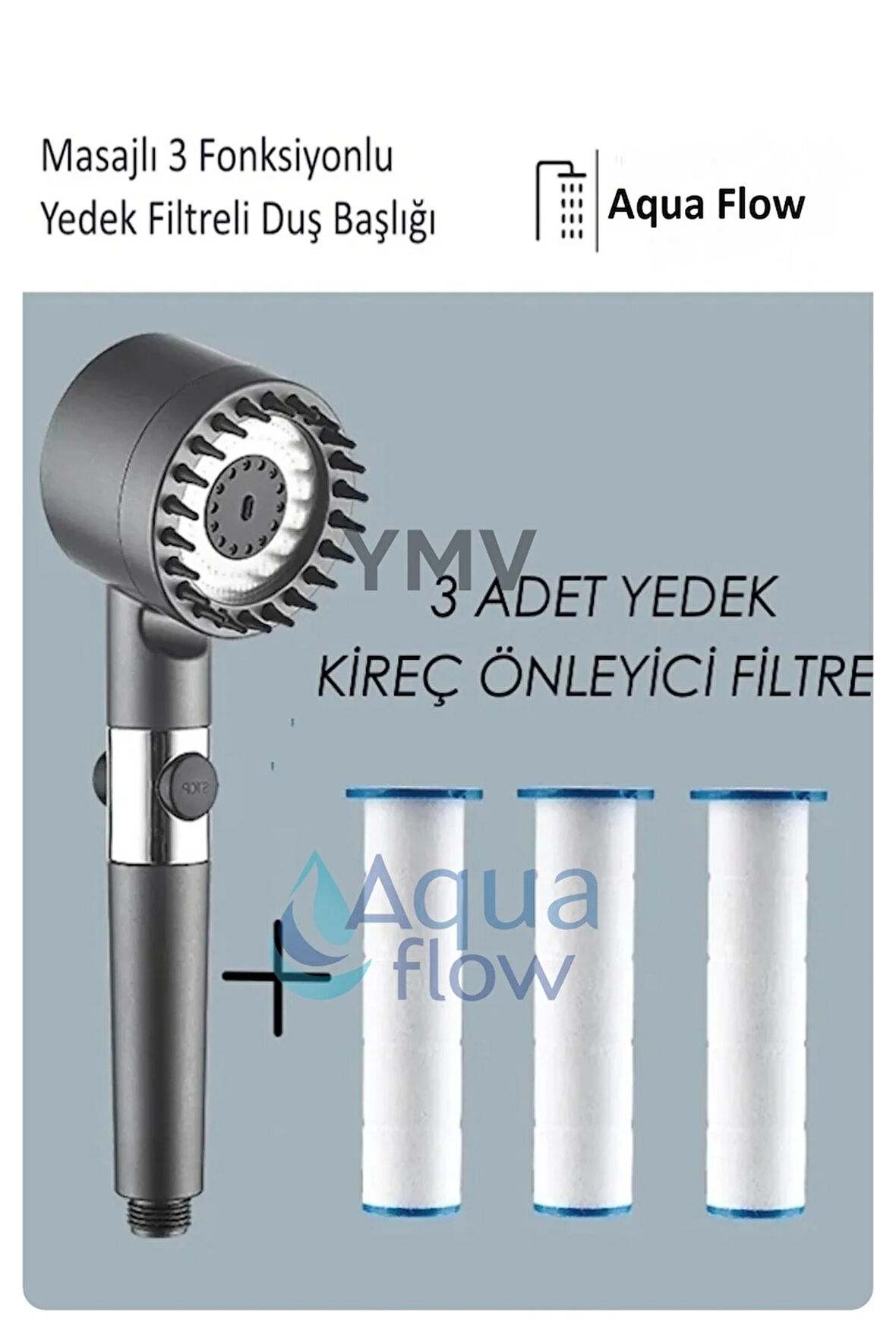 Filtreli Masajlı Fonksiyonlu Duş Başlığı + 3 Adet yedek filtre