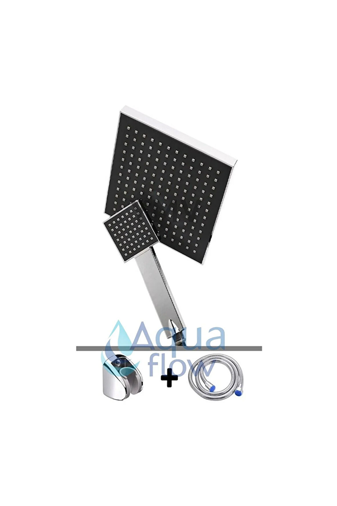 Tepe Yağmurlama Duş Seti Robotu Tepe Başlığı Çelik Hortum Tutacaklı 4lü Banyo Set