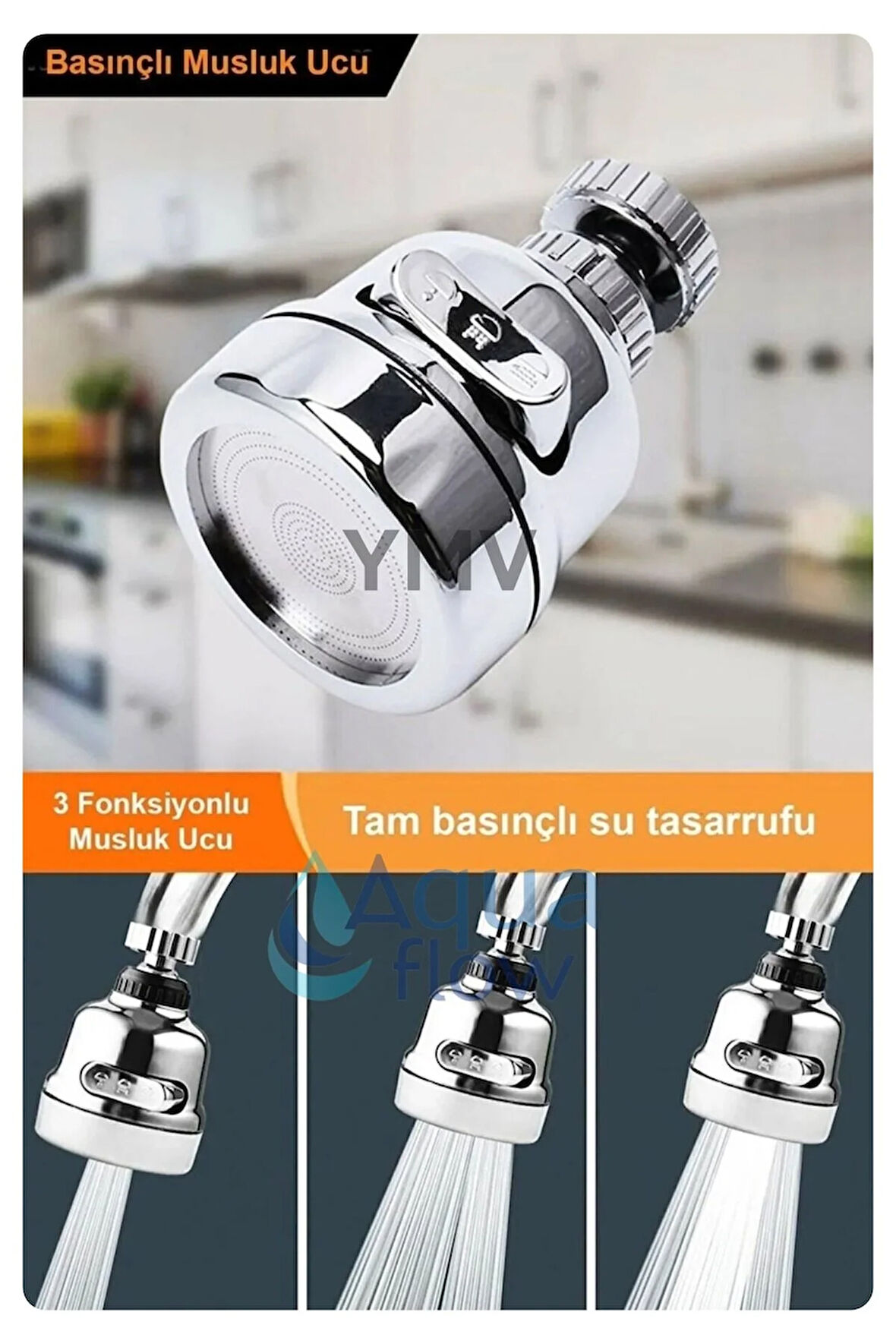 Lüks Su Tasarruflu Yeni Model 360° Hareketli Krom Mutfak Lavabo Batarya Çeşme Musluk Başlığı