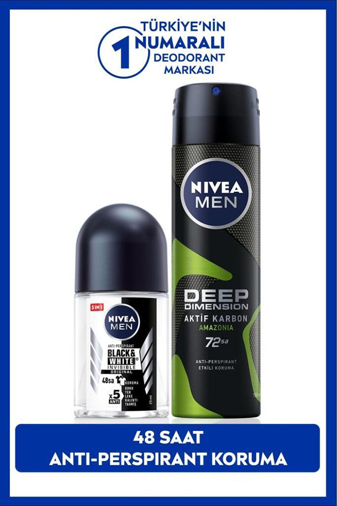 Nivea Men Erkek Sprey Deodorant Deep Dimension Amazonia 150ml Ve Mini Roll-on Deodorant Black&white 25ml