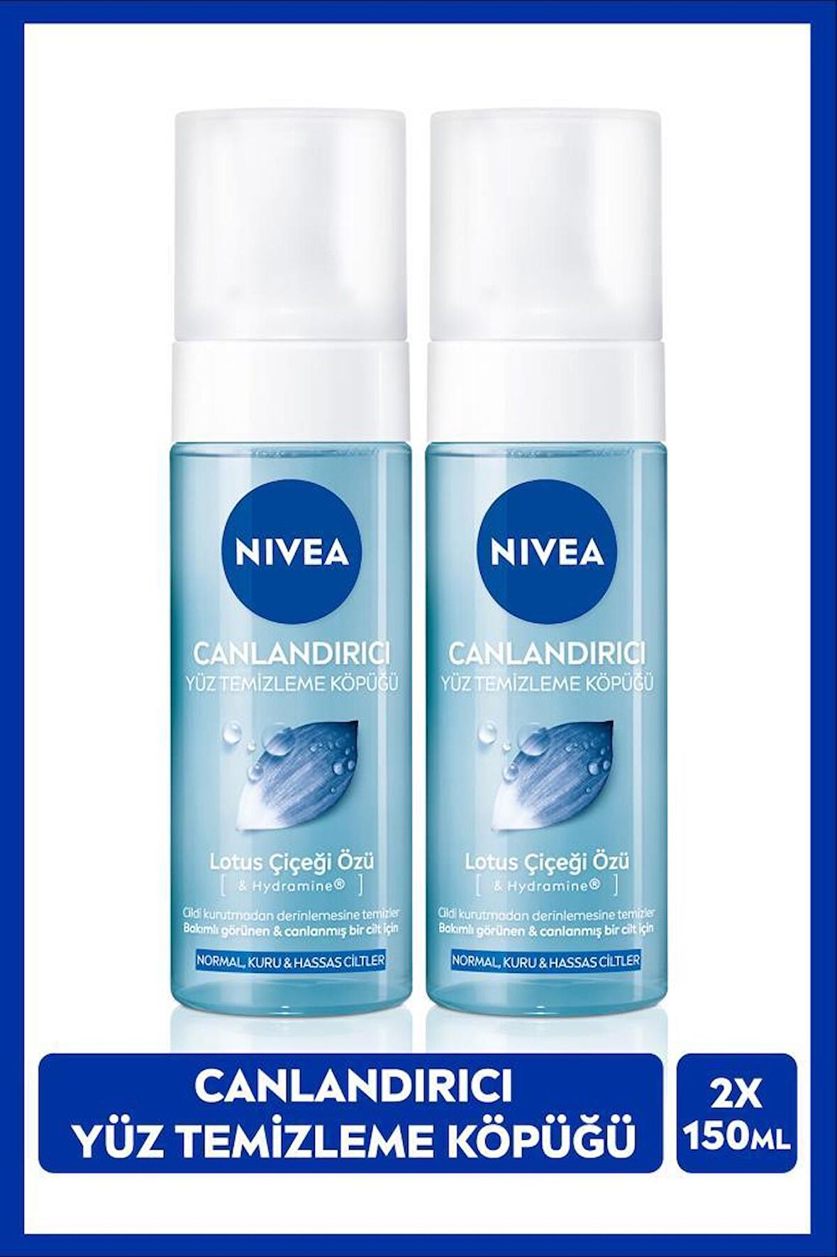 NIVEA Canlandırıcı Yüz Temizleme Köpüğü 150ml, Lotus Çiçeği, Cildi Temizlerken Kurutmaz, Normal Ciltler, Yüz Bakım, X2 Adet