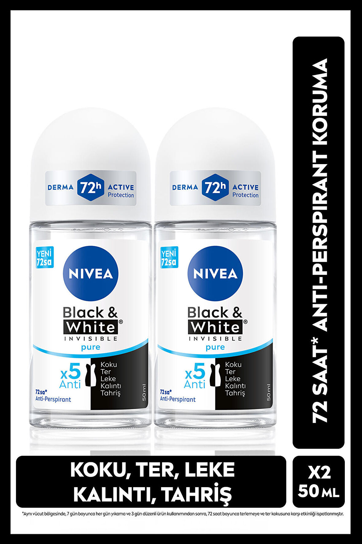 Nivea Invisible Black & White Pure Kadın Deodorant Roll-on 50 ml 2'li