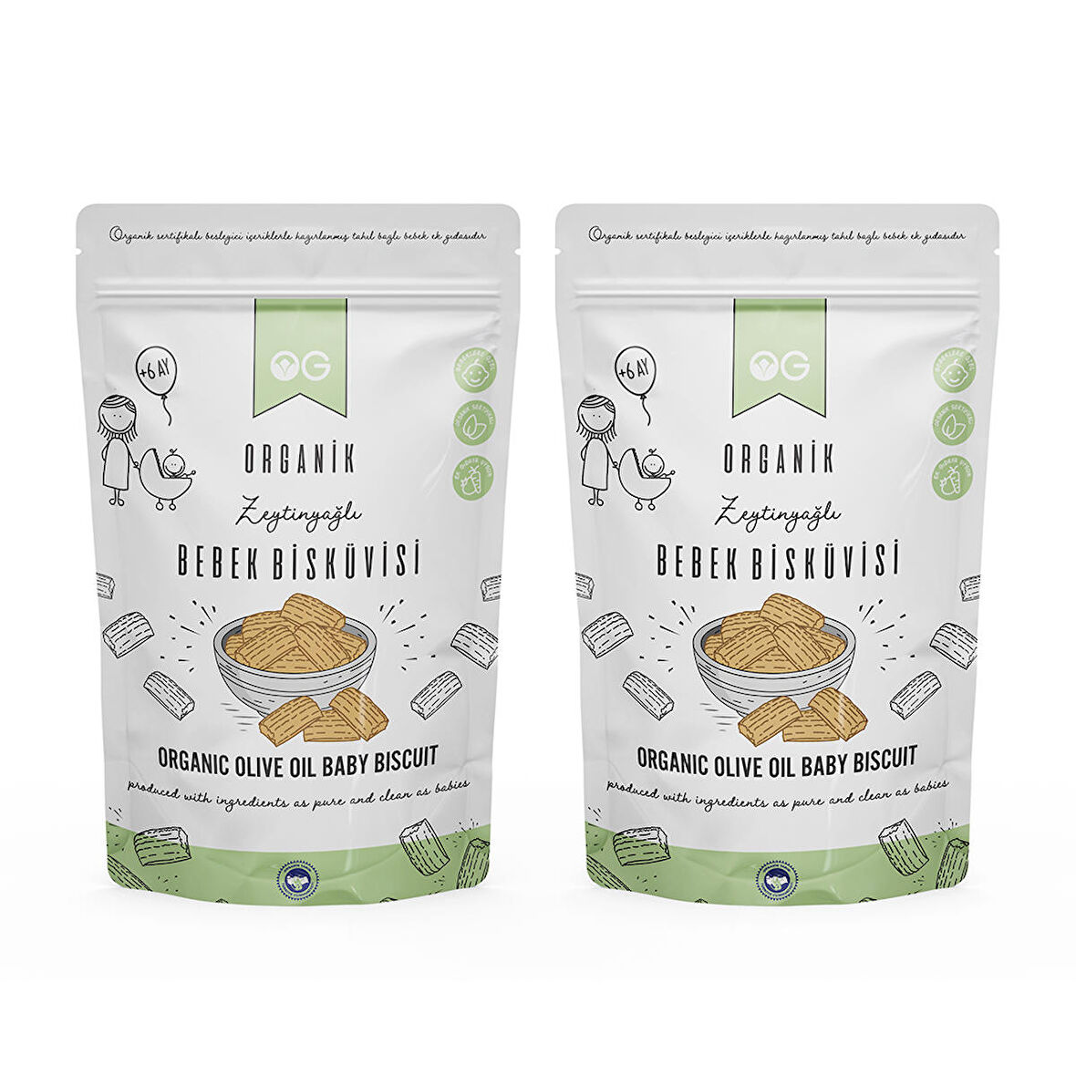 OG Natural 2'li Organik Bebek Bisküvisi 2x300 gr 6 Ay
