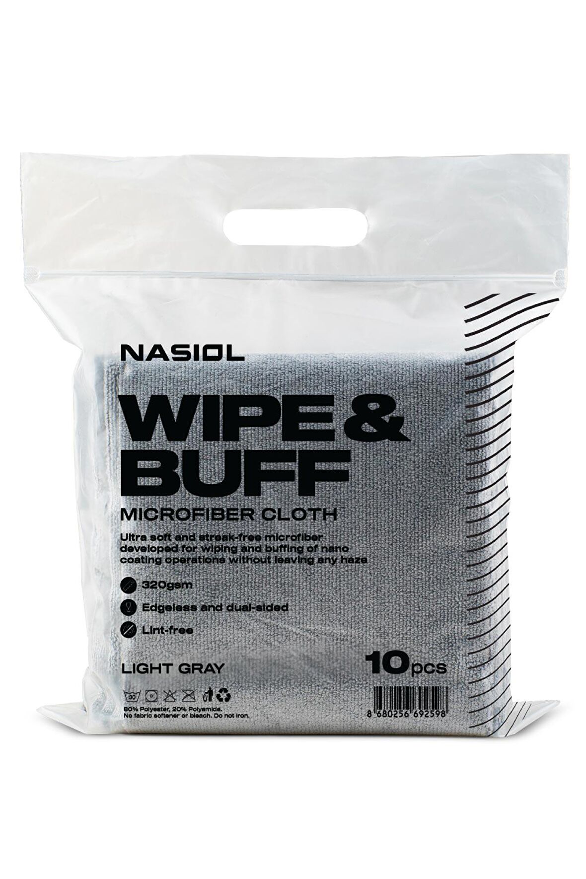Nasiol Wipe&Buff Mikrofiber Bez 10 Adet Açık Gri