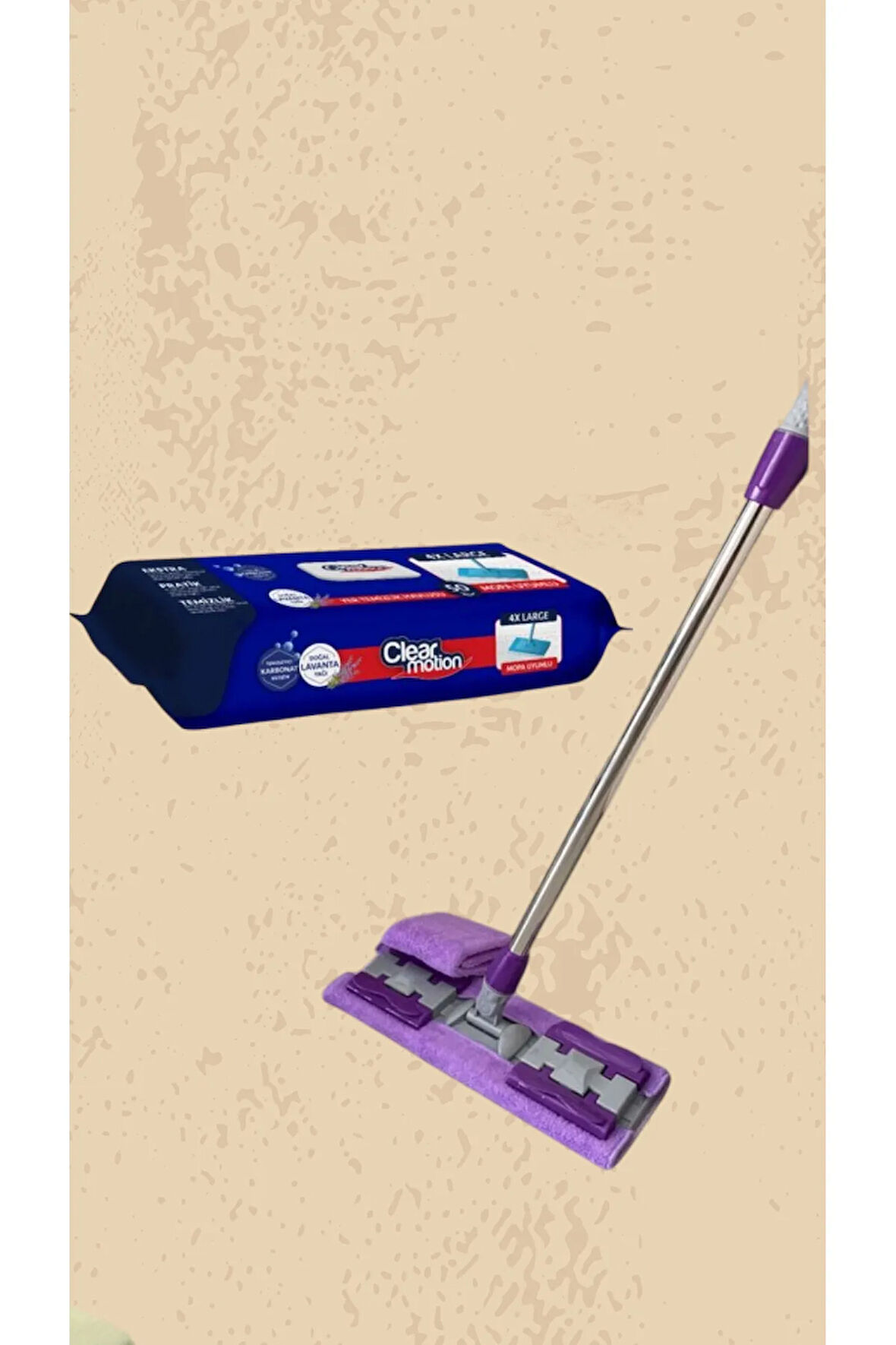 Mop Clear Motion Mopa Uyumlu Yer Temizlik Havlusu Mavi 50 Yaprak 1 Paket Mop Seti