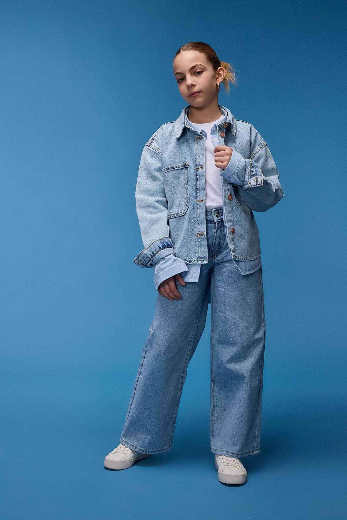 DeFacto Kız Çocuk Wide Leg Geniş Paça Jean Trousers D7093A825SMNM39