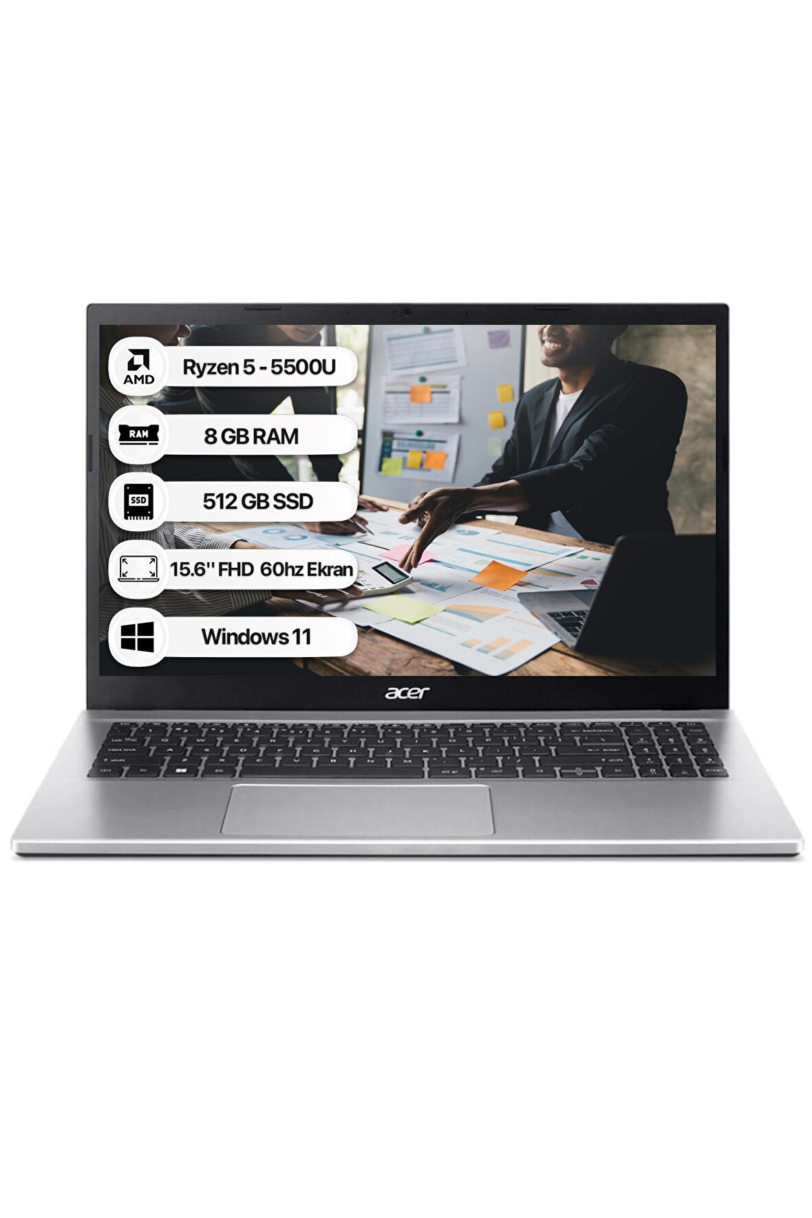 Acer Aspire 3 A315-44P Ryzen 5 5500U 8 GB 512 GB SSD Win11 Home 15.6" FHD 60 Hz Taşınabilir Bilgisayar NX.KSJEY.006