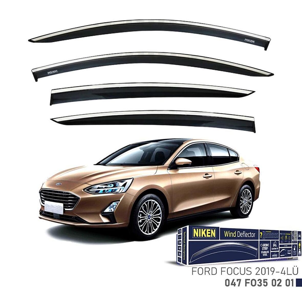Ford Focus 5 Sedan Niken Kromlu Cam Rüzgarlığı 4lü Set 2019 ve Üstü