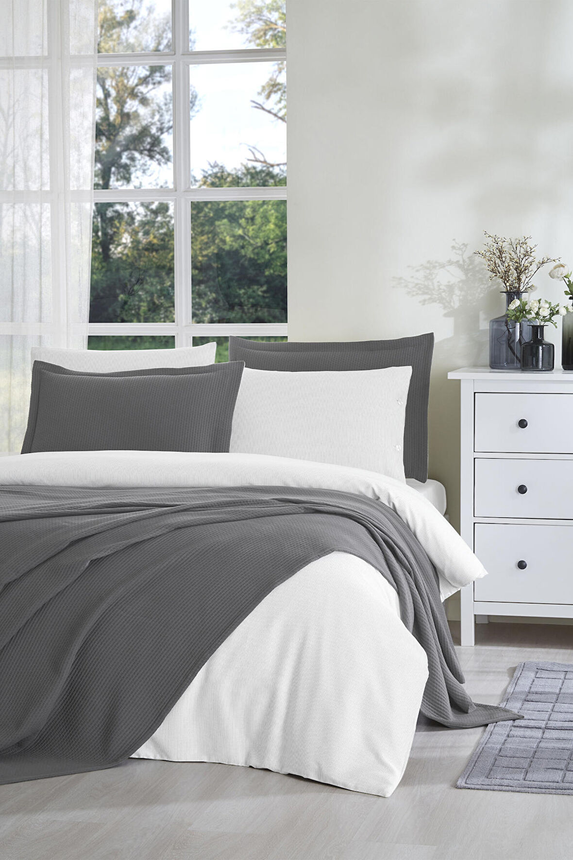 Özdilek Stripe Gelin Seti Antrasit