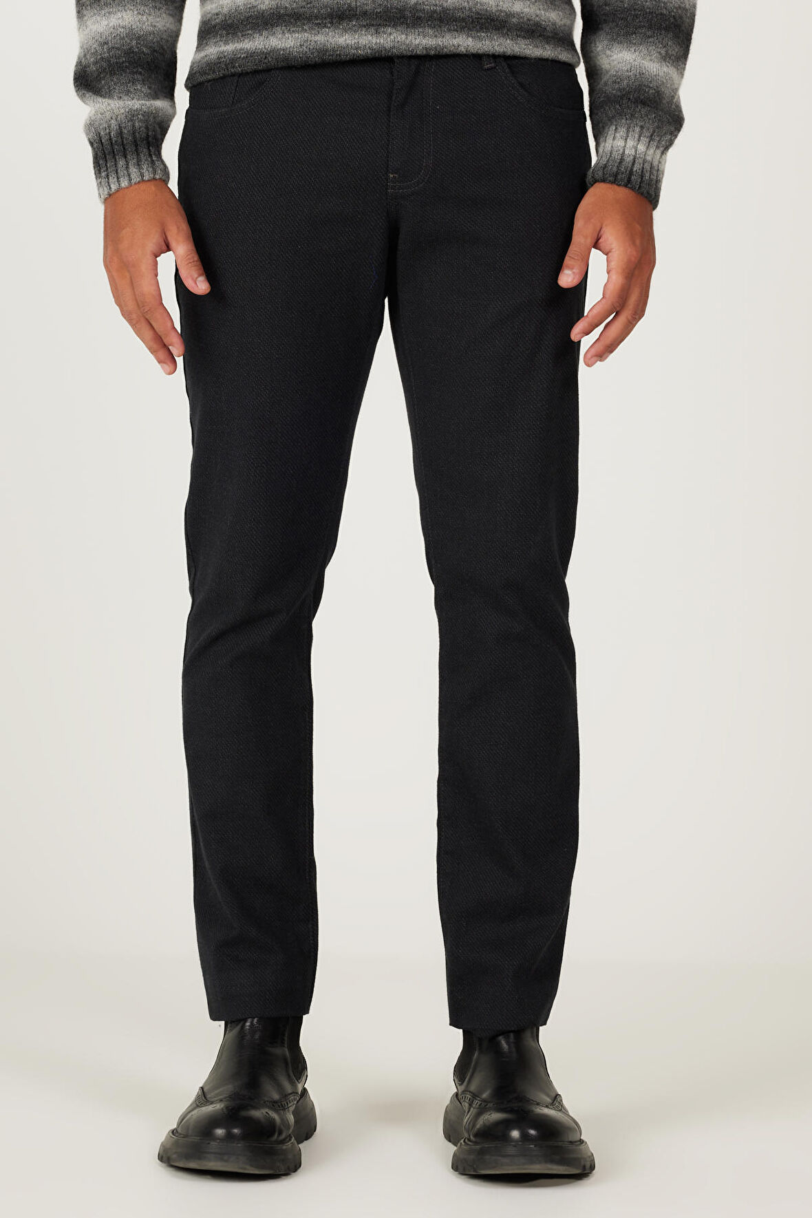 Erkek Antrasit Slim Fit Dar Kesim 5 Cepli Desenli Esnek Pantolon