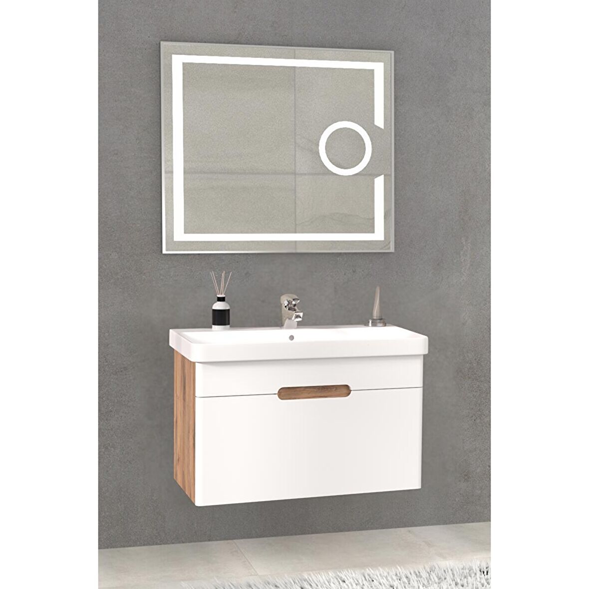 OLIMPIA 80 CM BANYO DOLABI  LED MERCEK AYNALI DORADO / BEYAZ  - BOY DOLAP HARİÇ