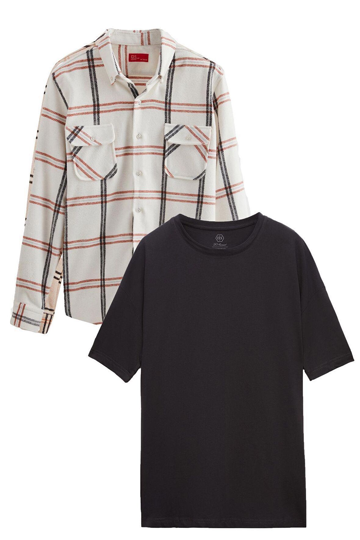 Ds Damat Regular Fit Ekru Tshirt-Oduncu Gömlek 1HC0214ODBN01