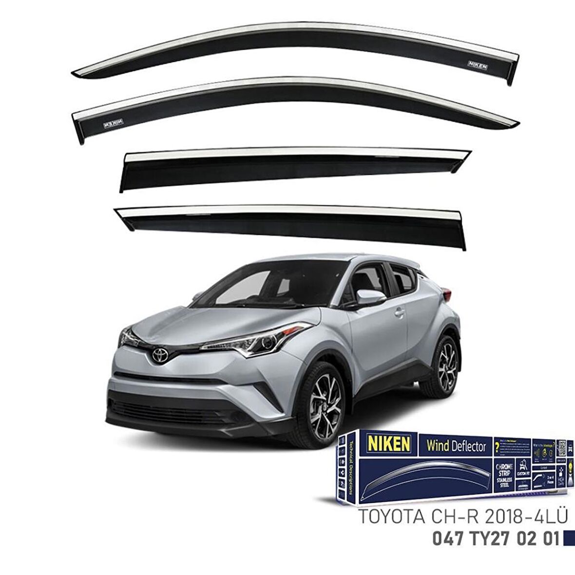 Toyota C hr Niken Kromlu Cam Rüzgarlığı 4lü Set 2018 2023