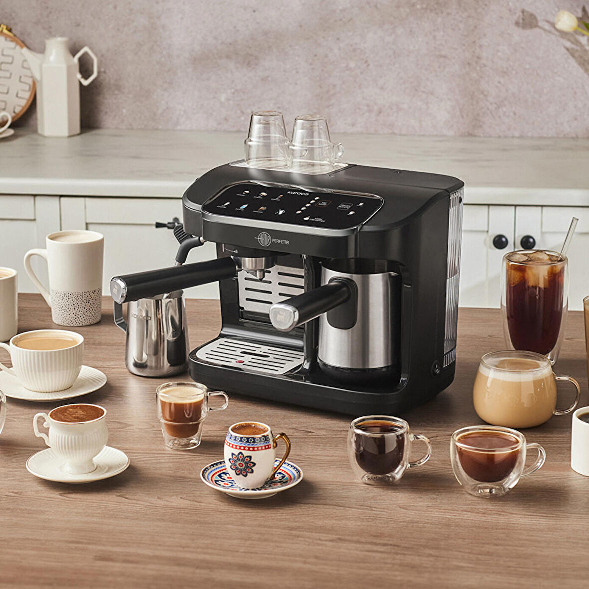 Karaca Hatır Perfetto Dijital ve Dokunmatik Ekranlı Çelik Cezveli Espresso ve Türk Kahve Makinesi