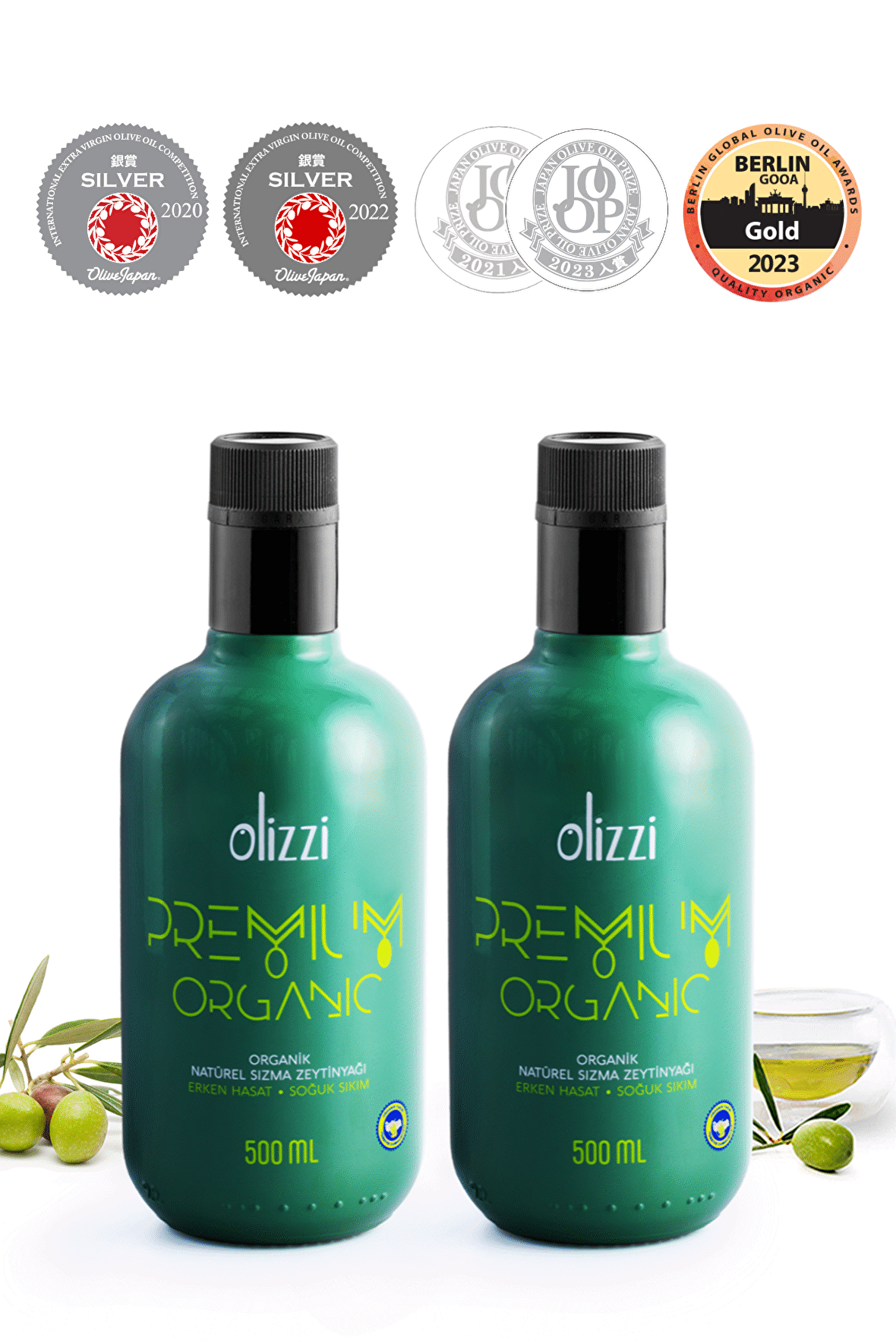 Olizzi Premium Organik Zeytinyağı Ödüllü Natürel Sızma Erken Hasat Soğuk Sıkım Zeytinyağı 500 ML X 2 Adet