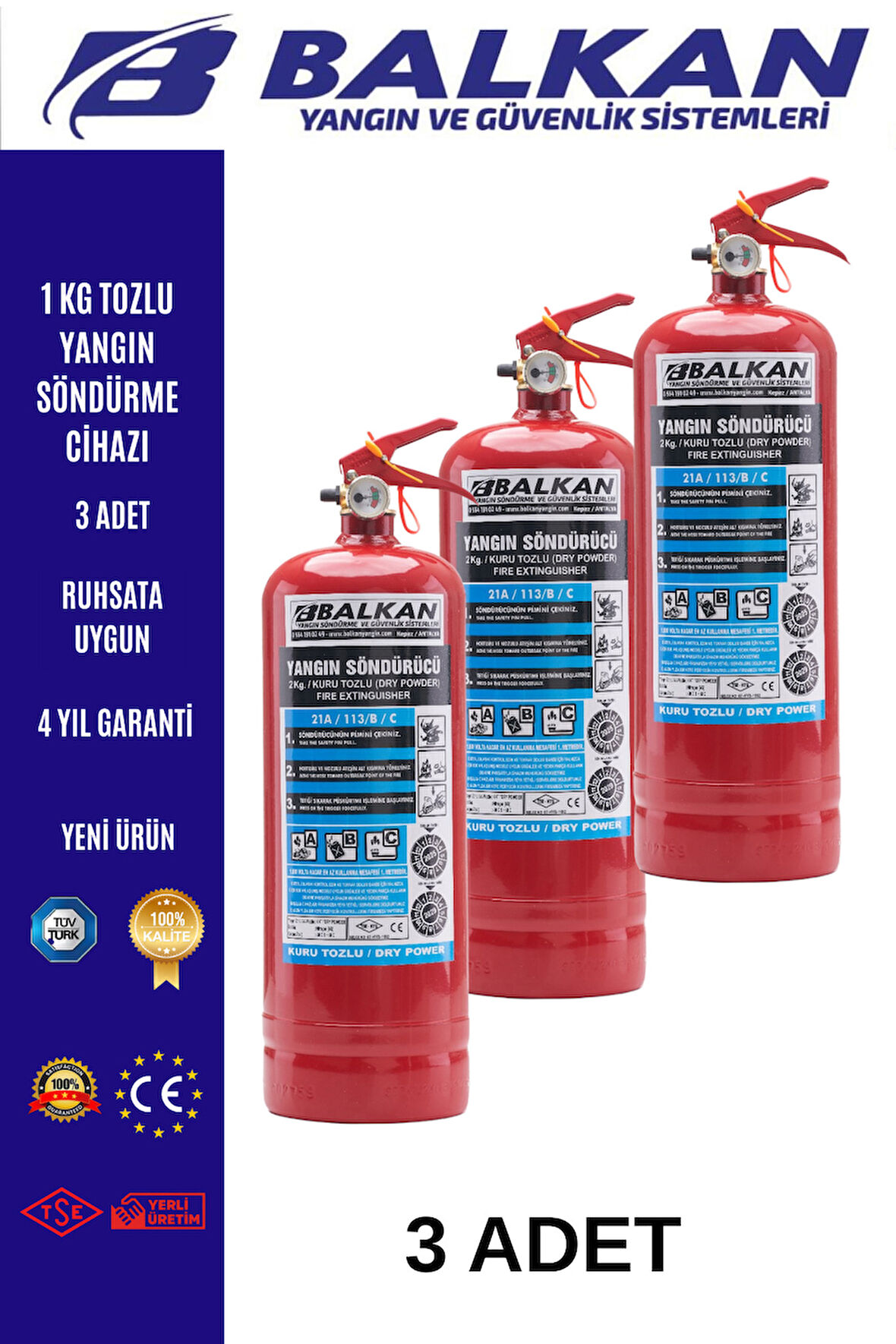 1 kg yangın söndürme cihazı 3 Adet