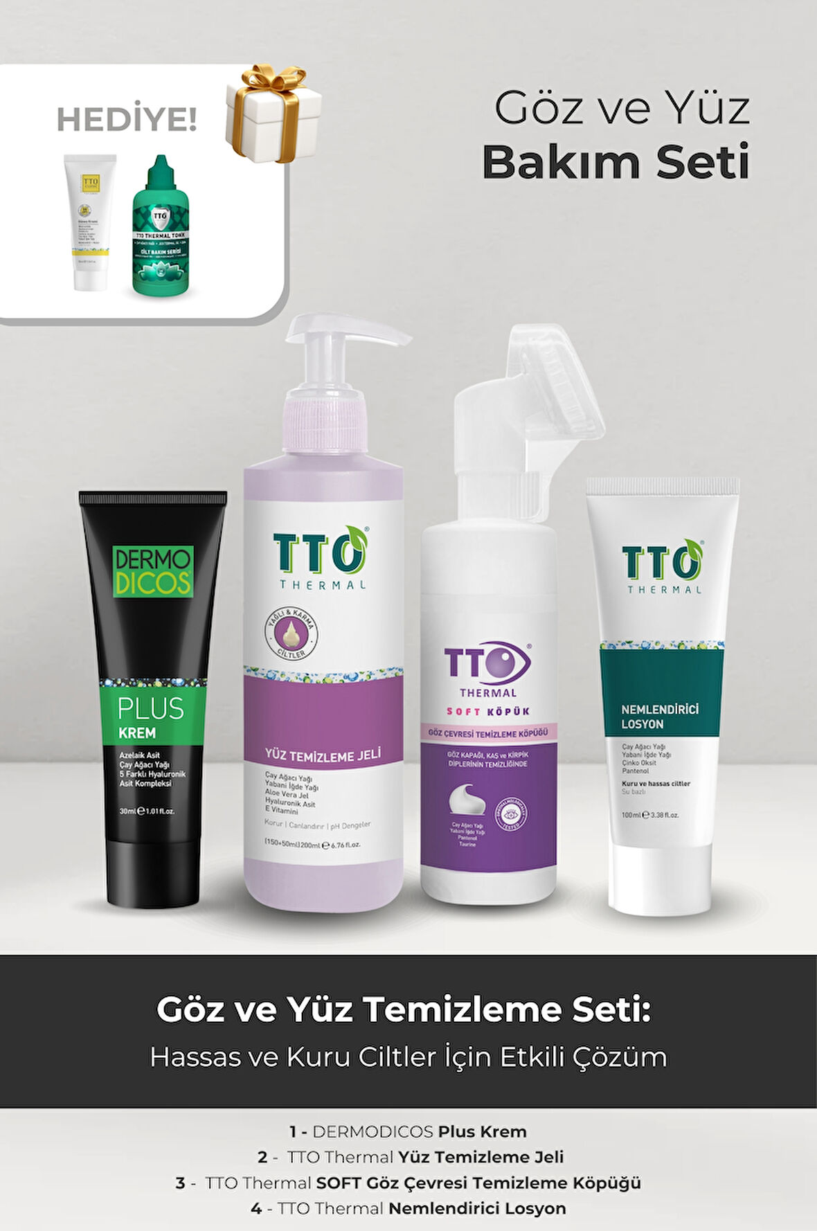 TTO Akne Rozasea Onarıcı Etkili Bakımı Jel Set Güneş Kremi Tonik Hediyeli 