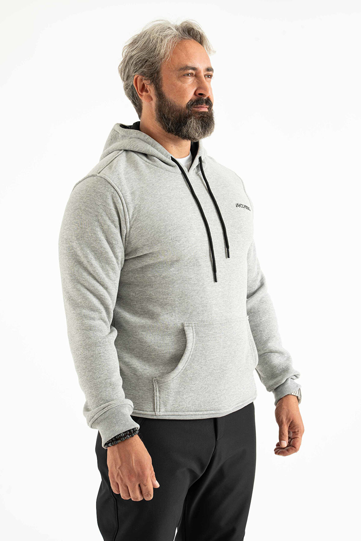 Longberg Erkek 3 İplik Şardonlu Kapüşonlu Basic Sweatshirt