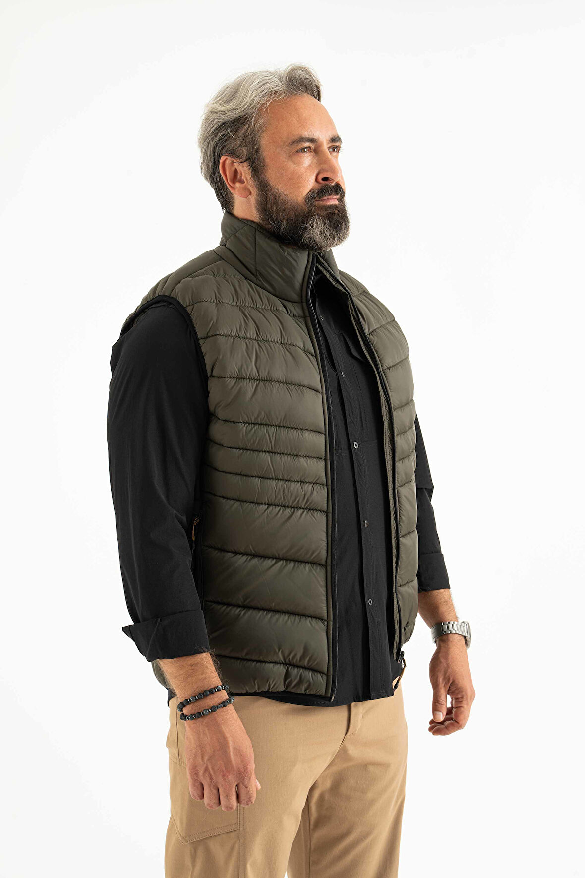 Longberg Erkek Dik Yaka Fermuarlı Kapitone Yelek