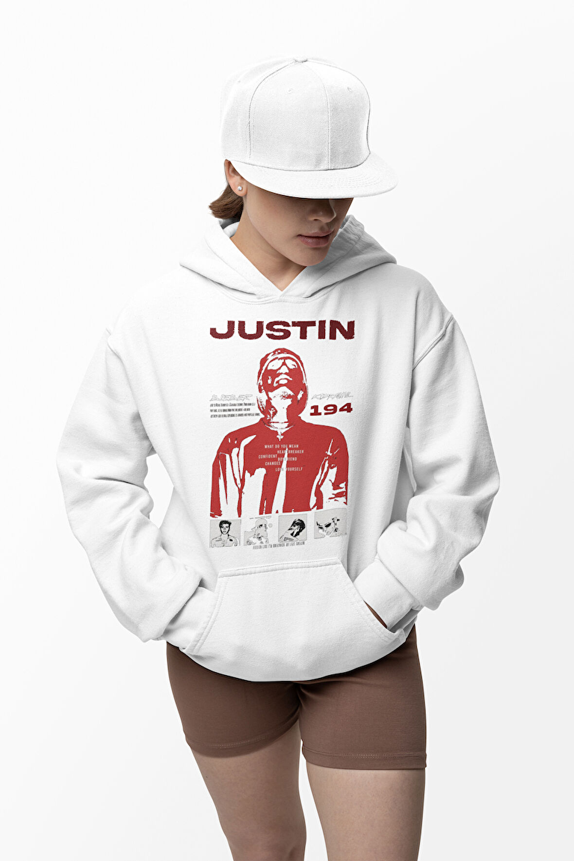 Justin Bieber Baskılı Unisex Oversize Şarkıcı Hoodie