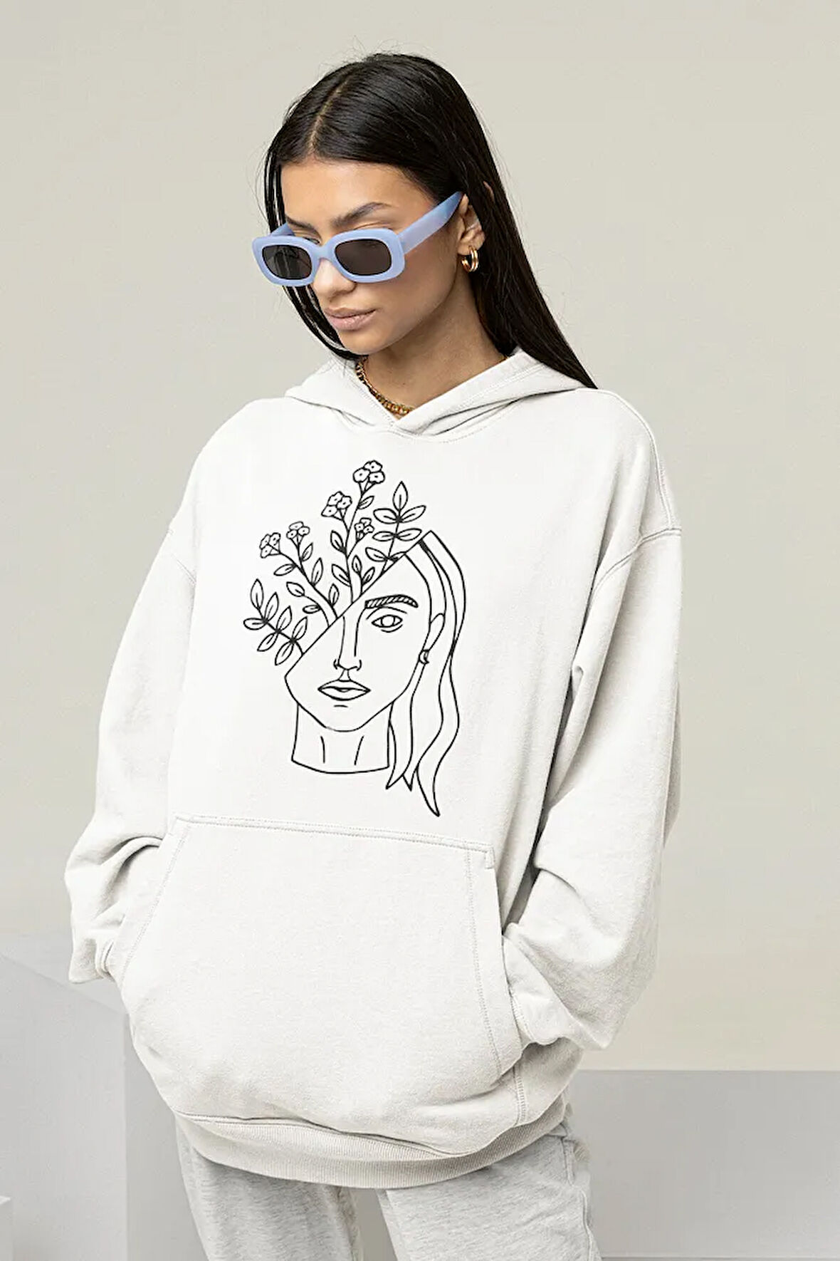 Kadın Tasarım Baskılı Unisex Oversize Hoodie