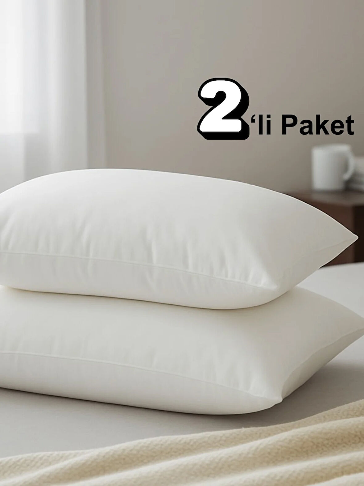 Beylini 2'Li 600 GR Pamuklu Silikon Yastık Yumuşak Rahat Antialerjik Makinede Yıkanabilir Pürüzsüz Yastık 50x70cm