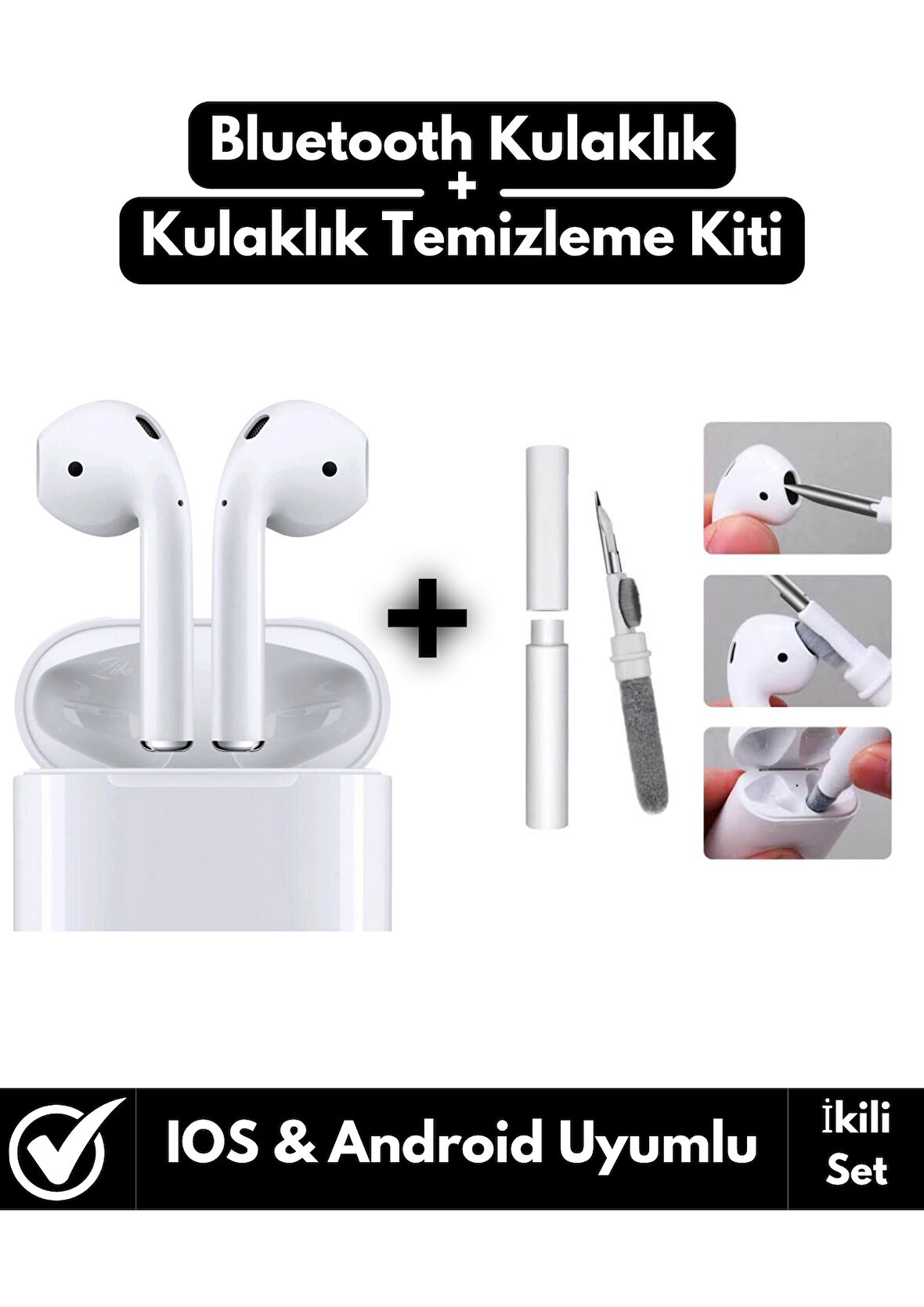 IPhone14/Pro/Promax Uyumlu Bluetooth Kulak İçi TWS Kulaklık+Kulaklık Temizleme Kiti İkili Set