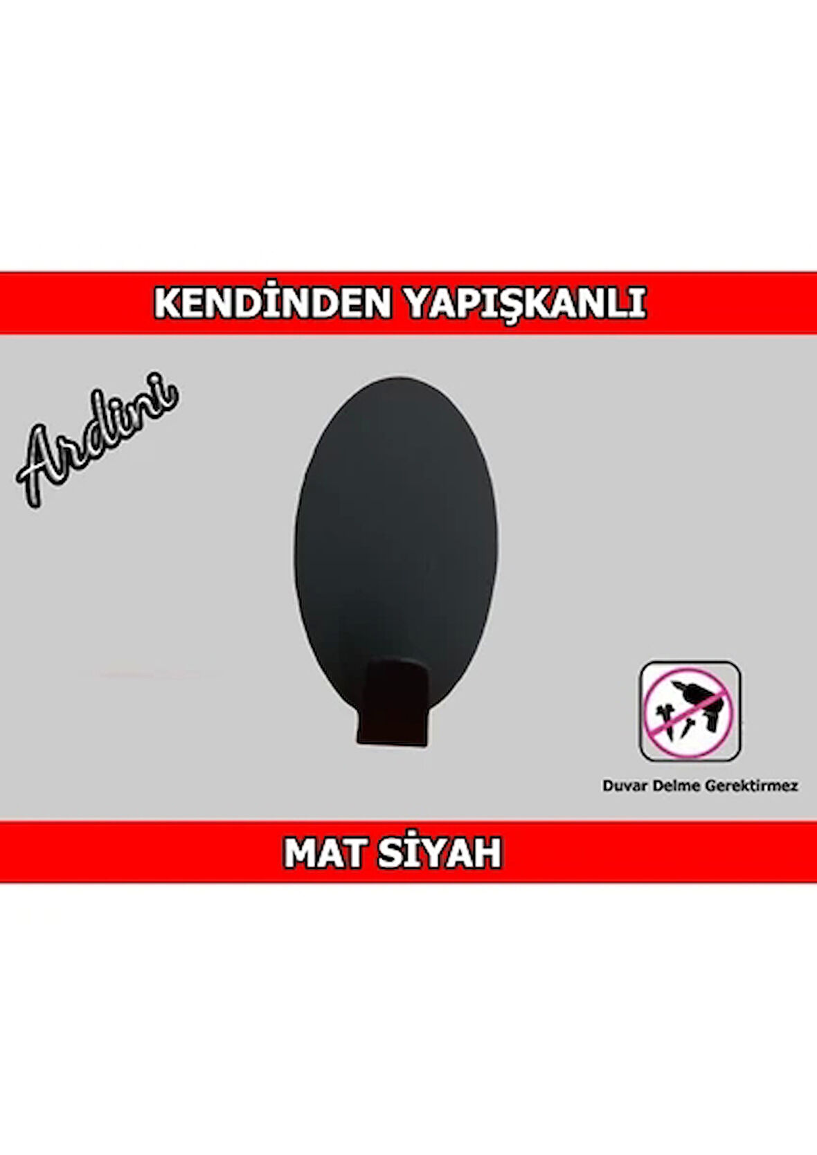 ARDİNİ KENDİNDEN YAPIŞKANLI BORNOZ HAVLU ASKISI OVAL MAT SİYAH 4'LÜ