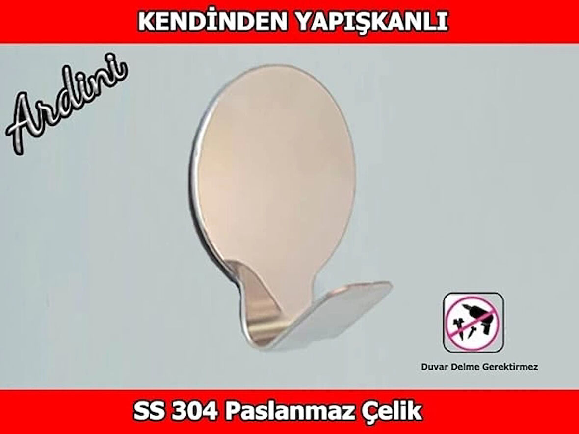 ARDİNİ PASLANMAZ ÇELİK KENDİNDEN YAPIŞKANLI BORNOZ HAVLU ASKISI YUVARLAK 4'LÜ