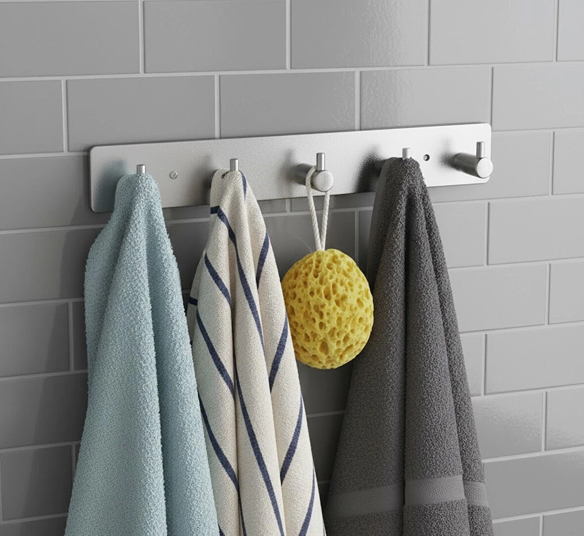 ASKILIK YAPIŞKANLI DİKDÖRTGEN ÇUBUKLU 5 KANCALI KROM