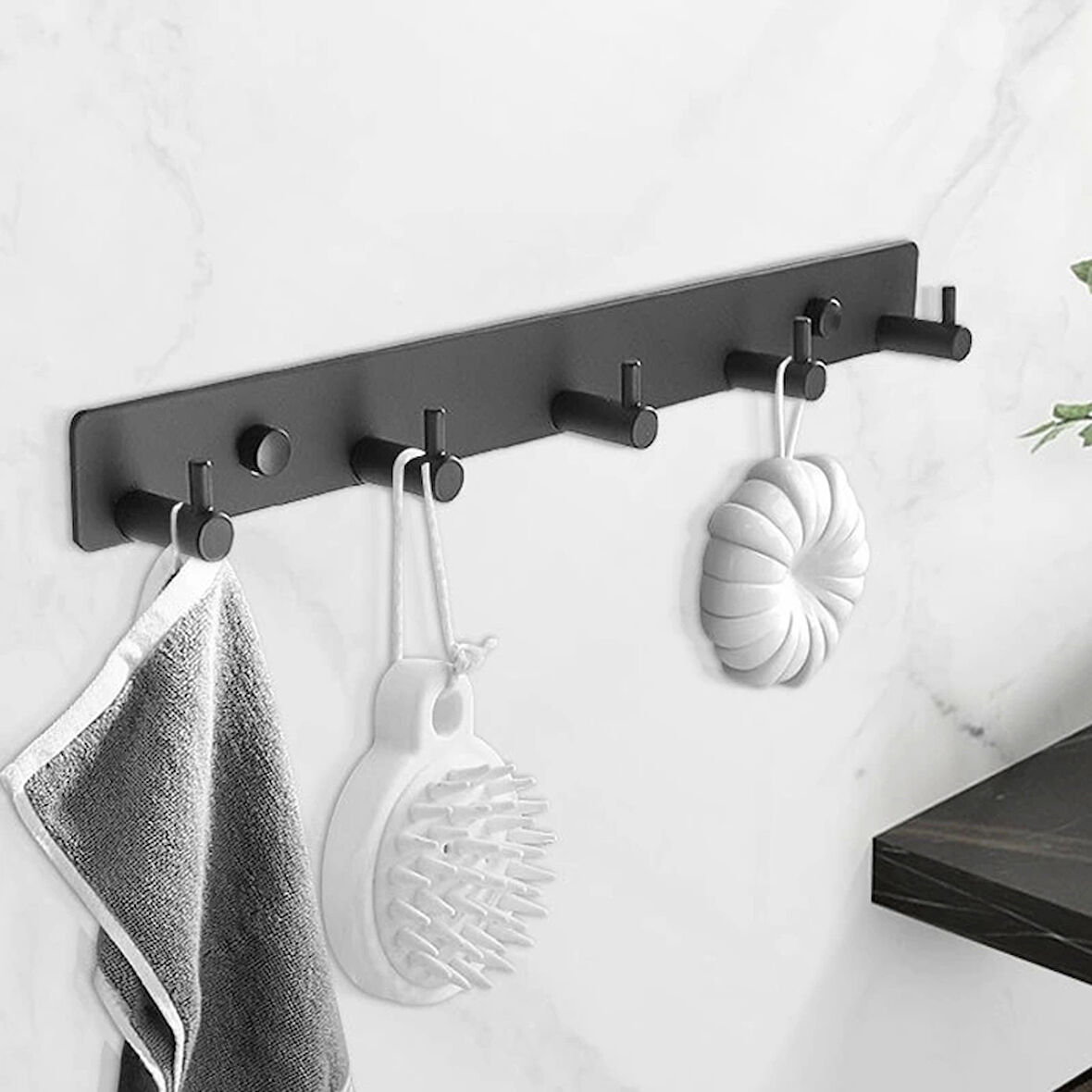 ASKILIK YAPIŞKANLI DİKDÖRTGEN ÇUBUKLU 5 KANCALI MAT SİYAH