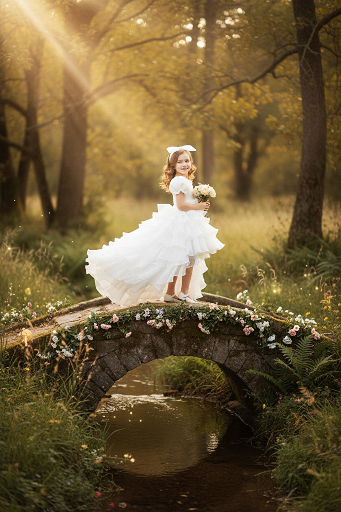 Beyaz Masal Kız Çocuk Abiye - Kat Kat Tüllü Kız Çocuk Doğum Günü Elbisesi - Balo Mezuniyet Elbisesi