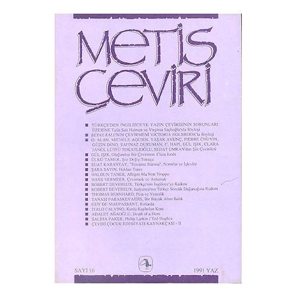 Metis Çeviri 16 Yaz 1991