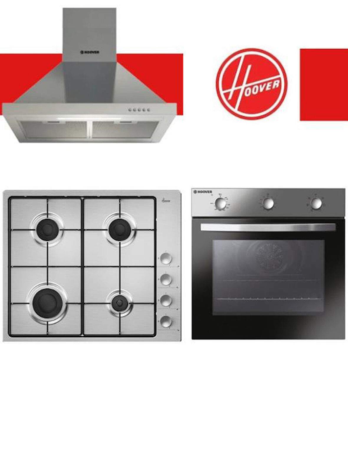 HOOVER 3LU INOX PASLANMAZ CELIK ANKASTRE SET (HON602X-TN FIRIN/HHW6LMX/TK SETUSTU OCAK/HCH6MXTK DAVLUMBAZ)