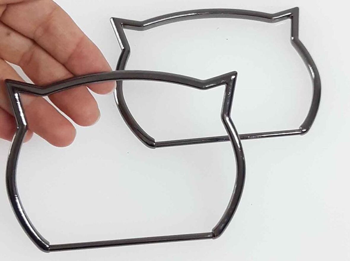 11X8 Cm Füme Renk, Kedili Metal Çanta Sapı